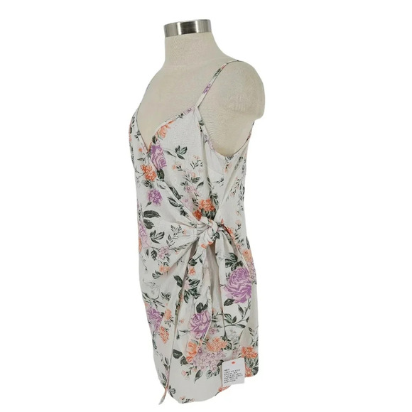 ASOS Design Fit Flare Mini Wrap Dress White Floral V Neck Tie - Picture 4 of 8